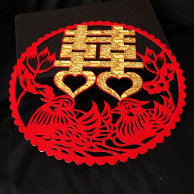結(jié)婚禮紅色背膠植絨布喜字貼鏤空雕刻剪紙工藝窗花貼喜門喜玻璃喜